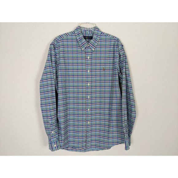 Ralph Lauren cotton Plaid mens long‎ sleeve cotton button front blue shirt XL - Picture 1 of 9